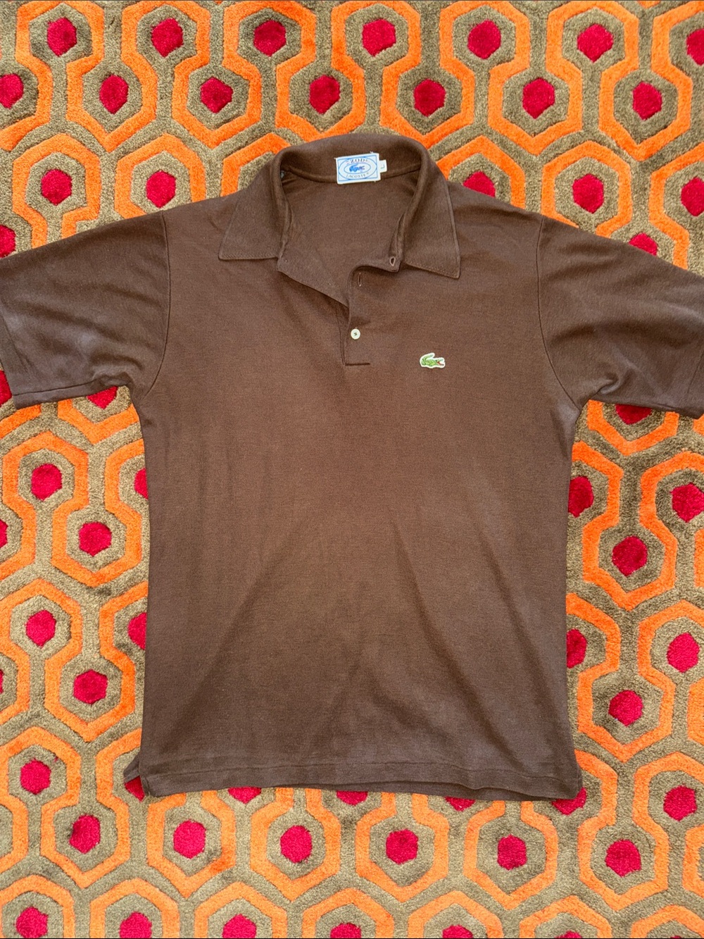 MAKE OFFER! Vintage Izod Lacoste Brown Polo Green Crocodile Logo shirt Men's LG
